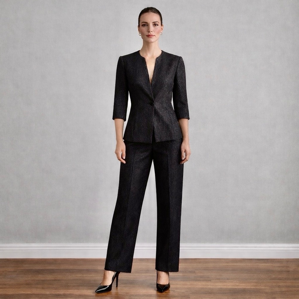 Trina Turk Black Textured Single-Button Pantsuit